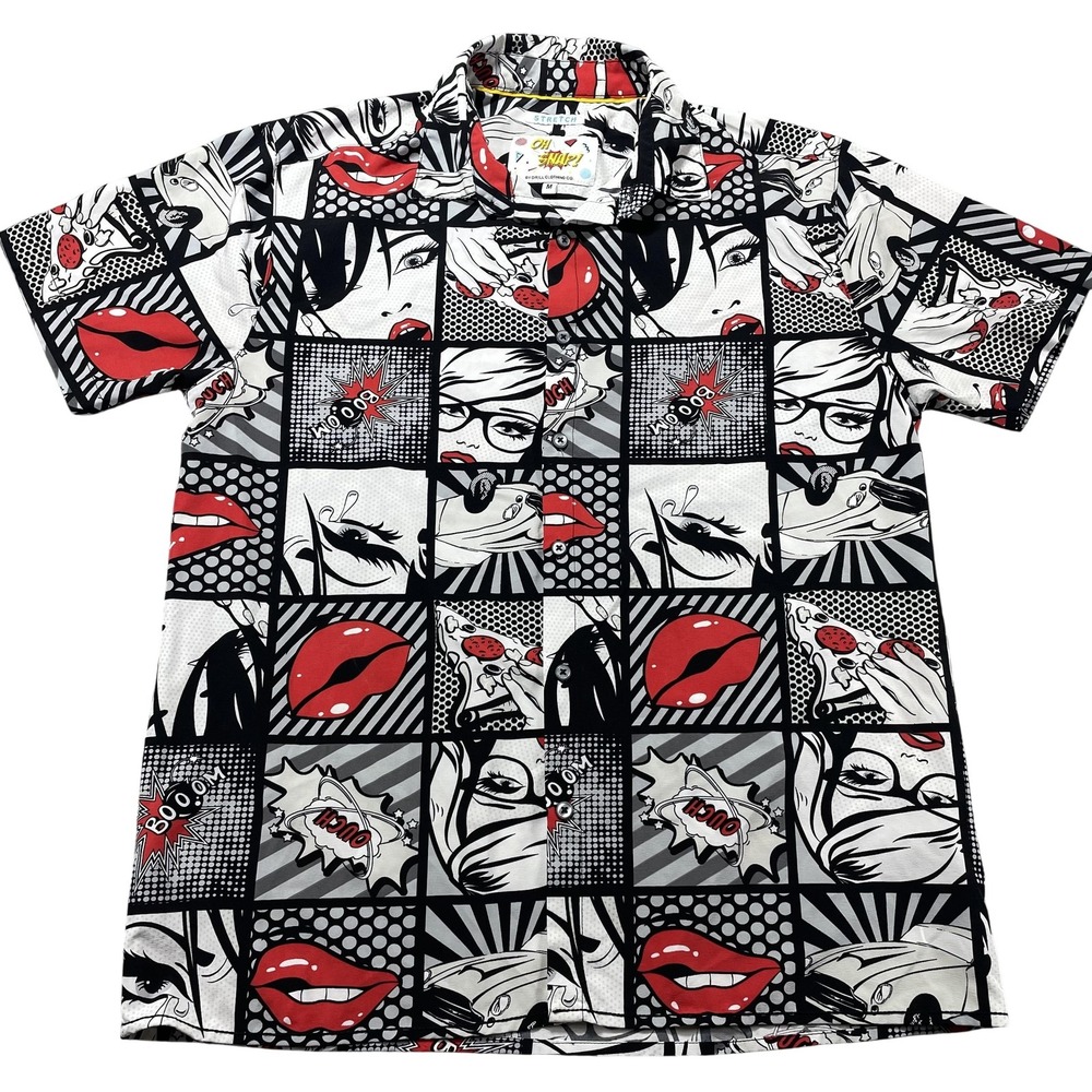 Oh Snap Shirt Mens Medium Multicolor Comic Graphic Short Sleeve Button Front